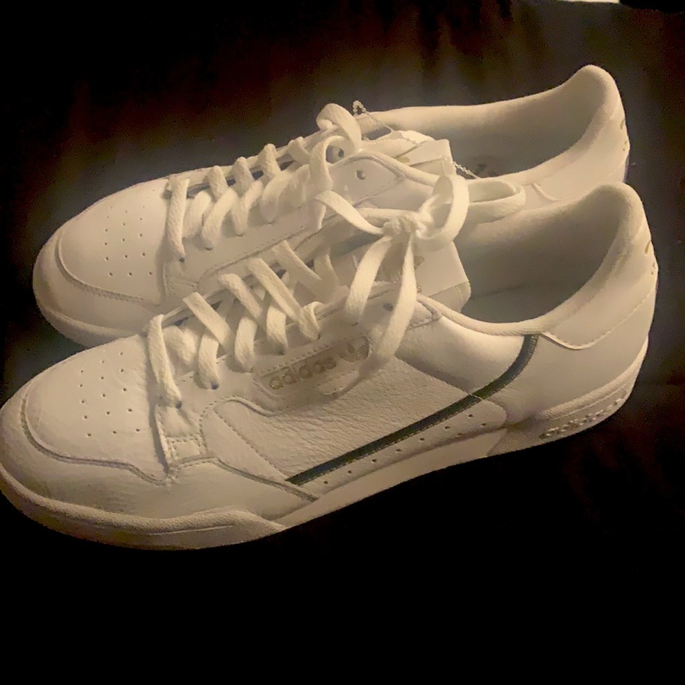 Adidas continental white and gold touch ups shoes